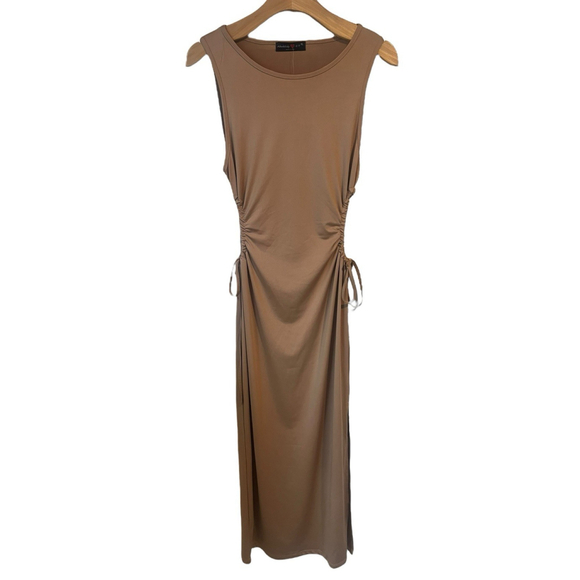 Absolutely Love It Dresses & Skirts - Absolutely Love It Pencil Dress Size M Beige Sleeveless Split Bodycon Midi NWT